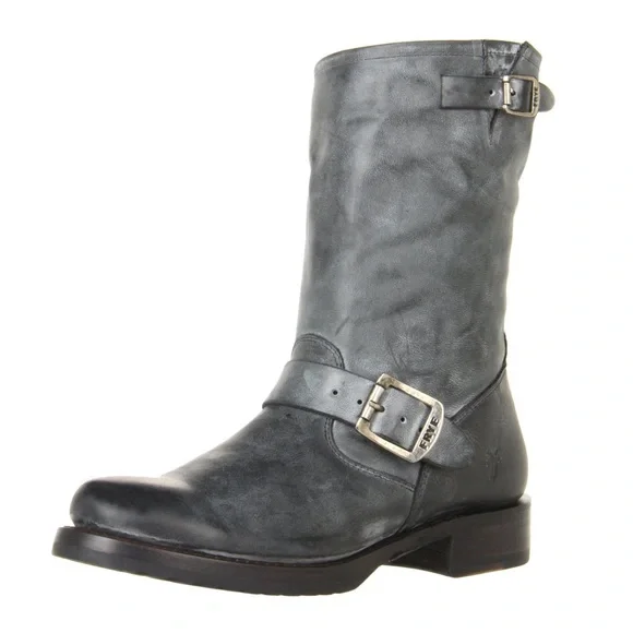 Frye Veronica Short Burnished Antique Gray Slouch Engineer Moto Boots - Picture 2 of 16